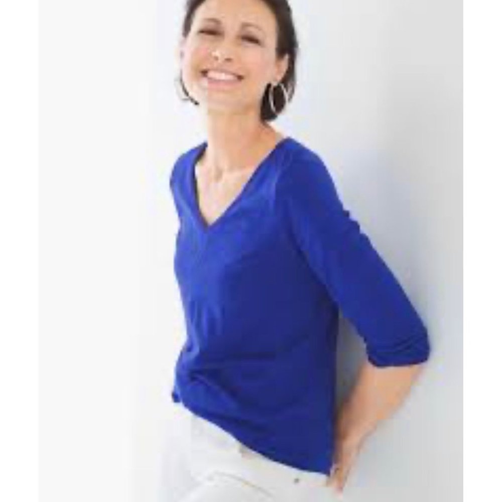 LL Bean Womens Blouse 3/4 Sleeves Blue Sz S